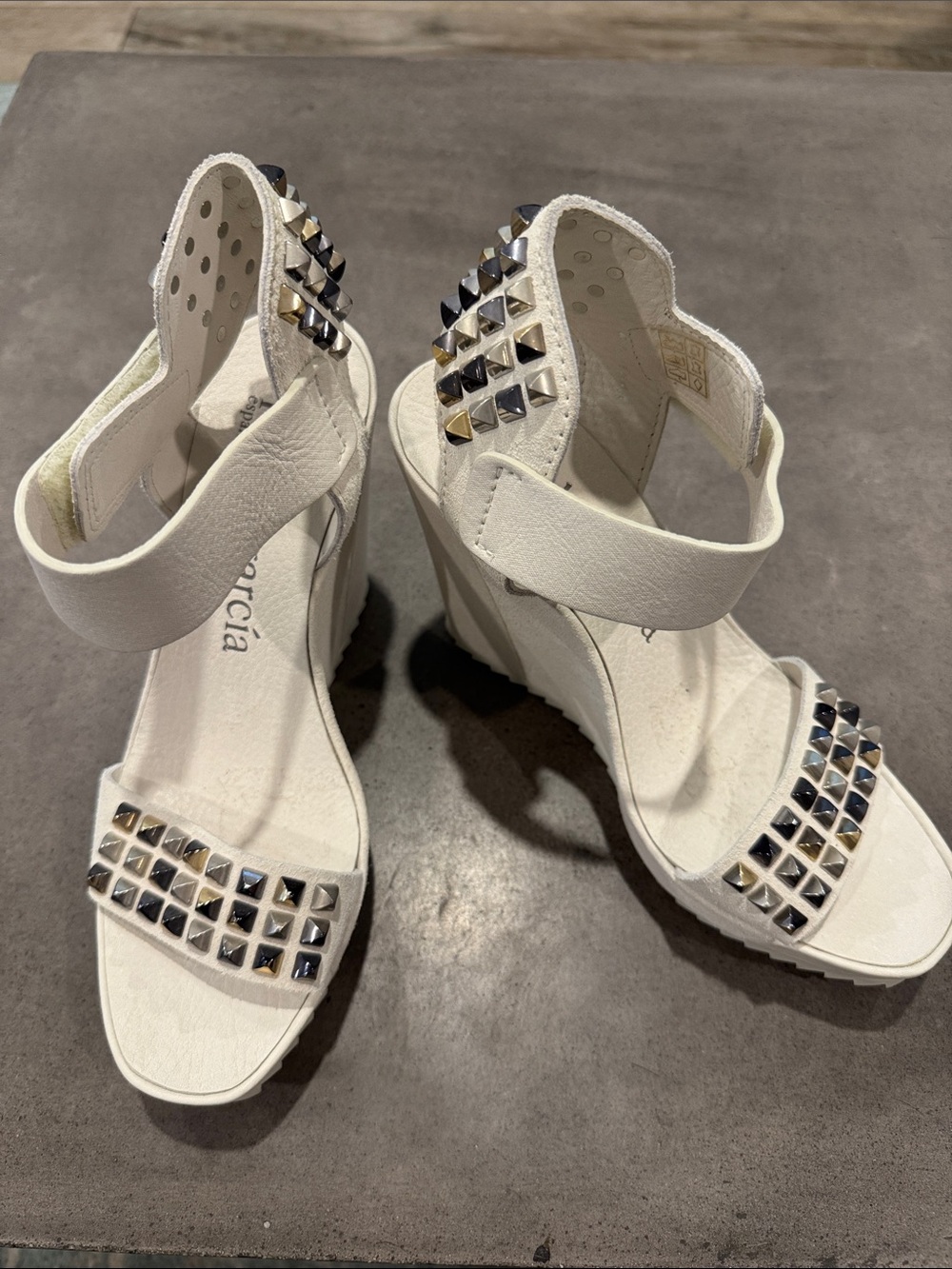 Pedro Garcia White Studded Wedge Sandals